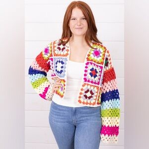 Elan International Rainbow Crochet Cardigan Sweater open front